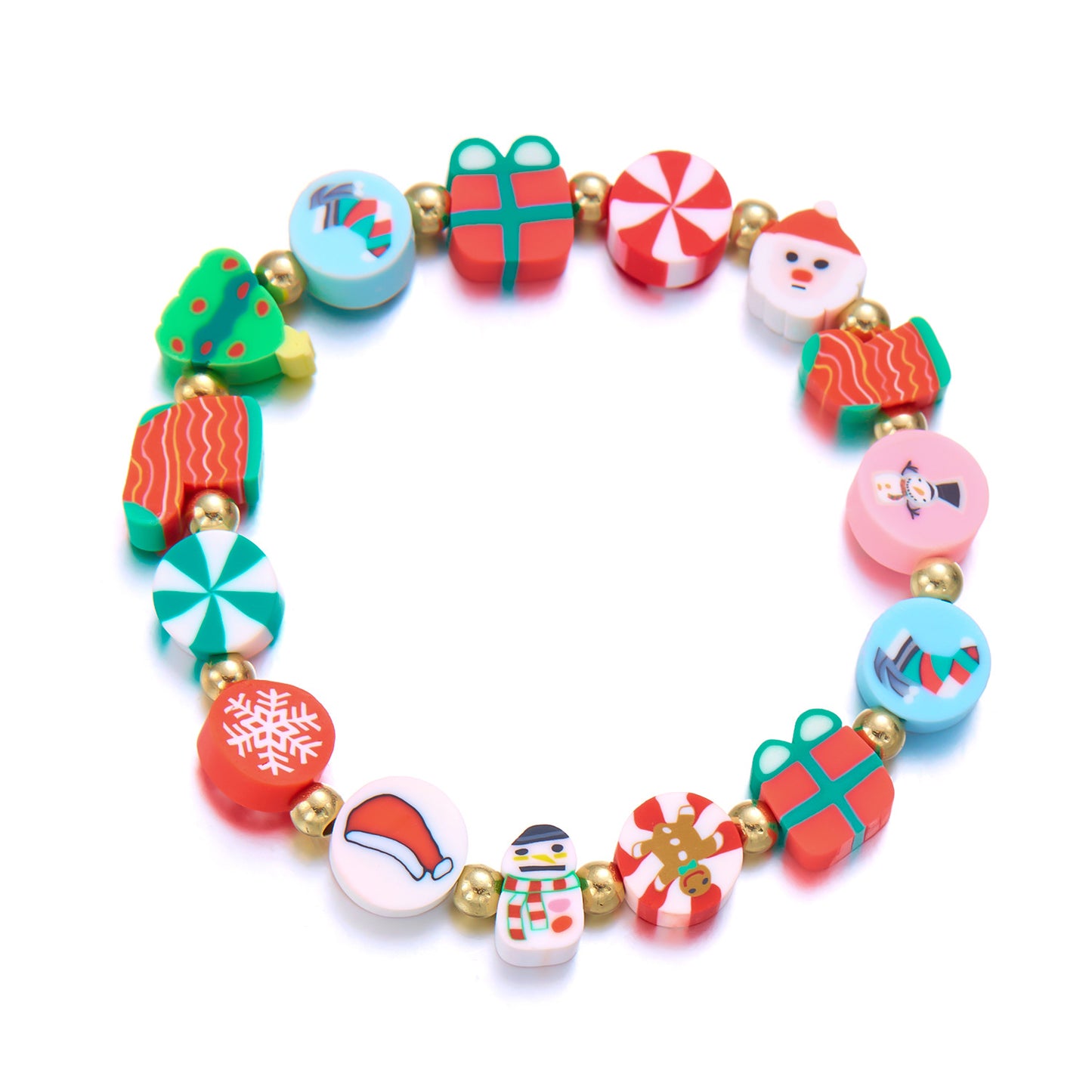 Fashion-Commuter Style Cartoon Character Beaded Bracelet for Women with Snowflake and Christmas Bell Charms