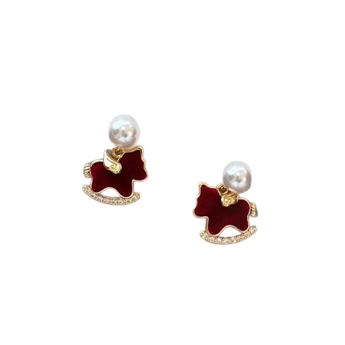 Pendientes de tuerca flocados con forma de caballo estilo lujo con perlas en plata de ley 925 bañada en oro de 18 quilates para mujer