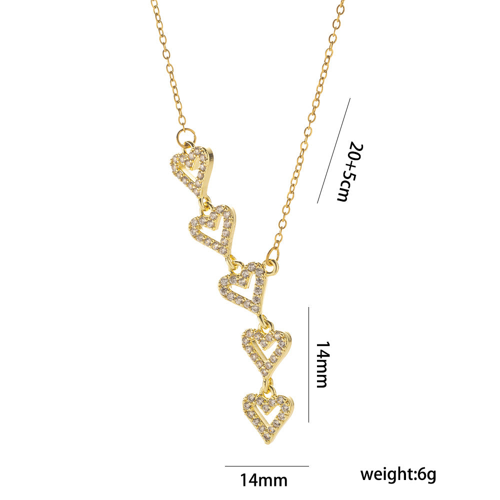 Luxury Minimalist Heart-Shaped Titanium Steel Necklace with Rhinestone Inlay for Women, O-Chain Pendant Jewelry