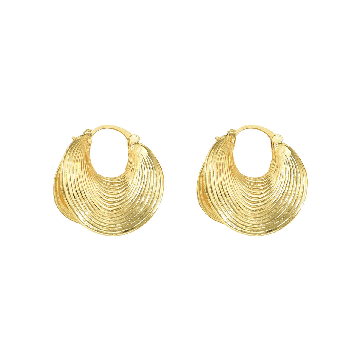 Pendientes minimalistas geométricos de aleación de zinc en forma de abanico con acabado chapado para mujer