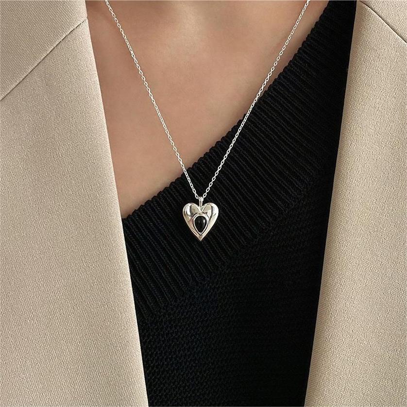 Minimalist Heart Pendant Necklace in 925 Sterling Silver with Plated Finish, Delicate Cross Chain, Fresh and Sweet Style