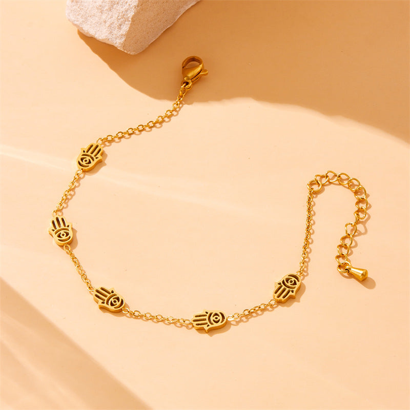 Fashion Hand-Shaped Plated Stainless Steel Box Chain Necklace Earrings Bracelet Set