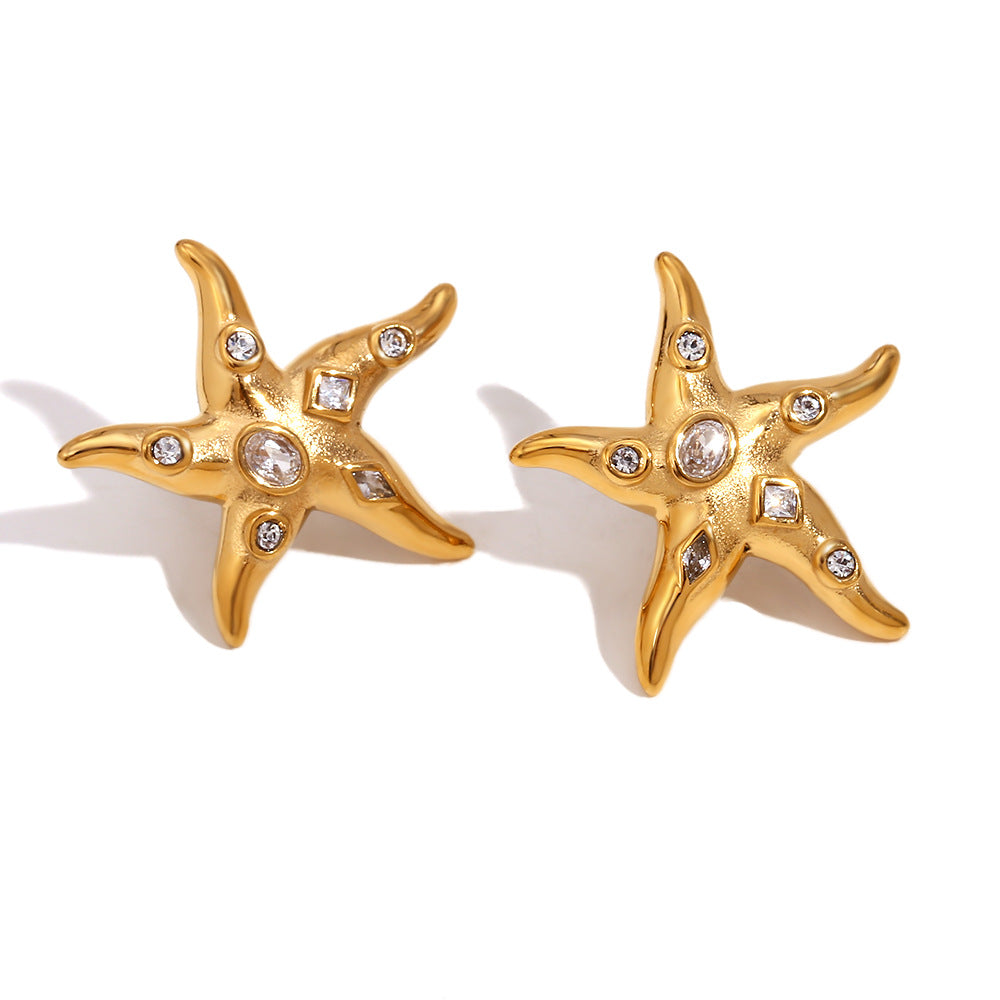 Orecchini a perno a forma di stella irregolare geometrica d'ispirazione vintage in acciaio inossidabile placcato oro 18K con strass