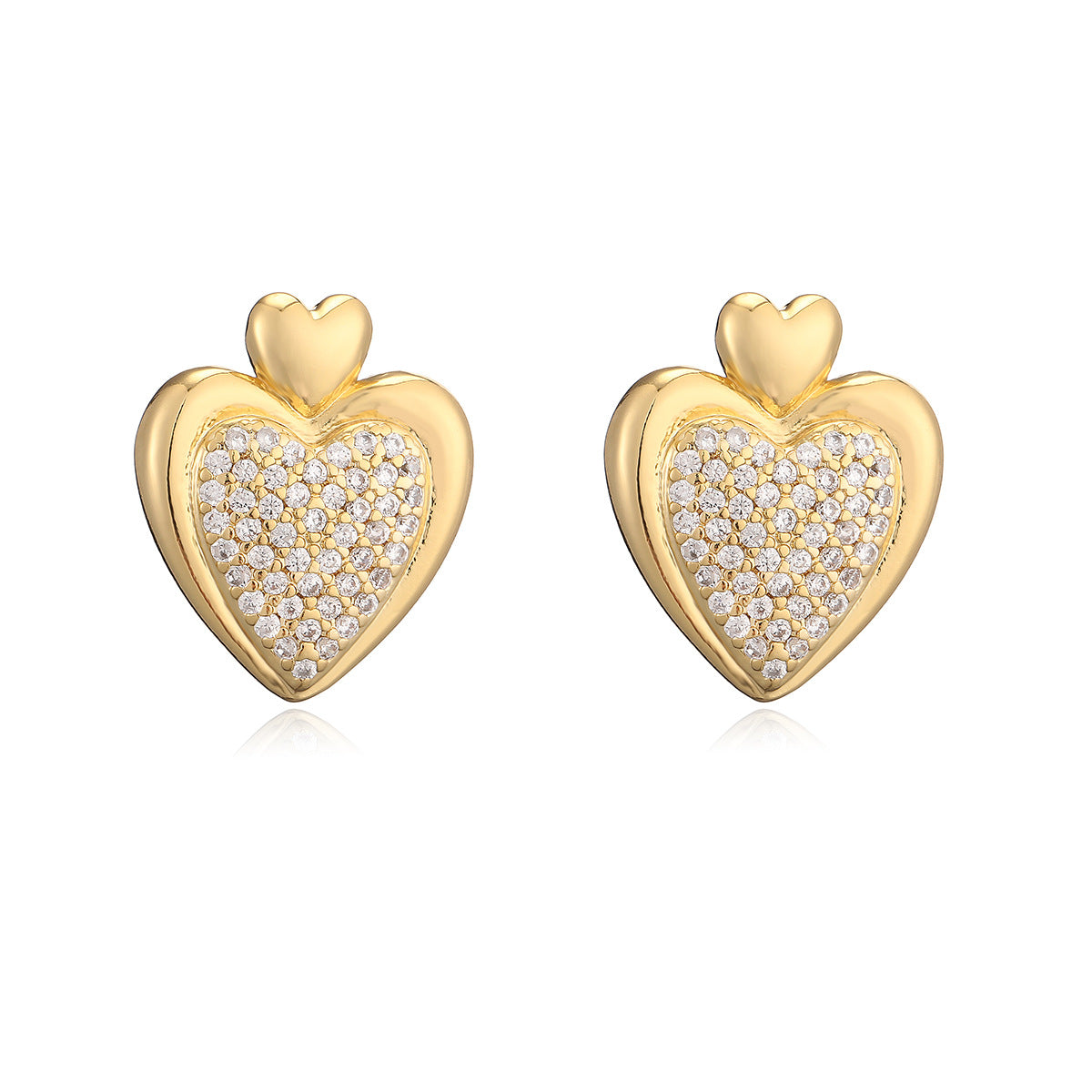Orecchini Minimalisti a Cuore in Rame Placcati Oro 18K con Intarsio di Zirconi da Donna