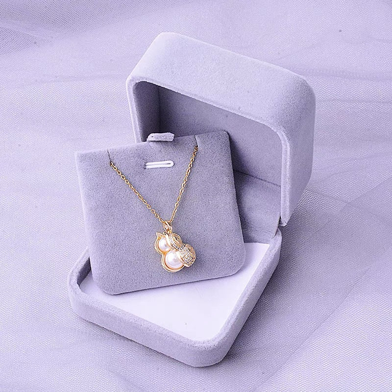 Fashionable Double-Sided Gourd Pendant Necklace in Titanium Steel with Zircon Inlay, Peanut-Shaped Charm, Snake Chain Style for Women and Men