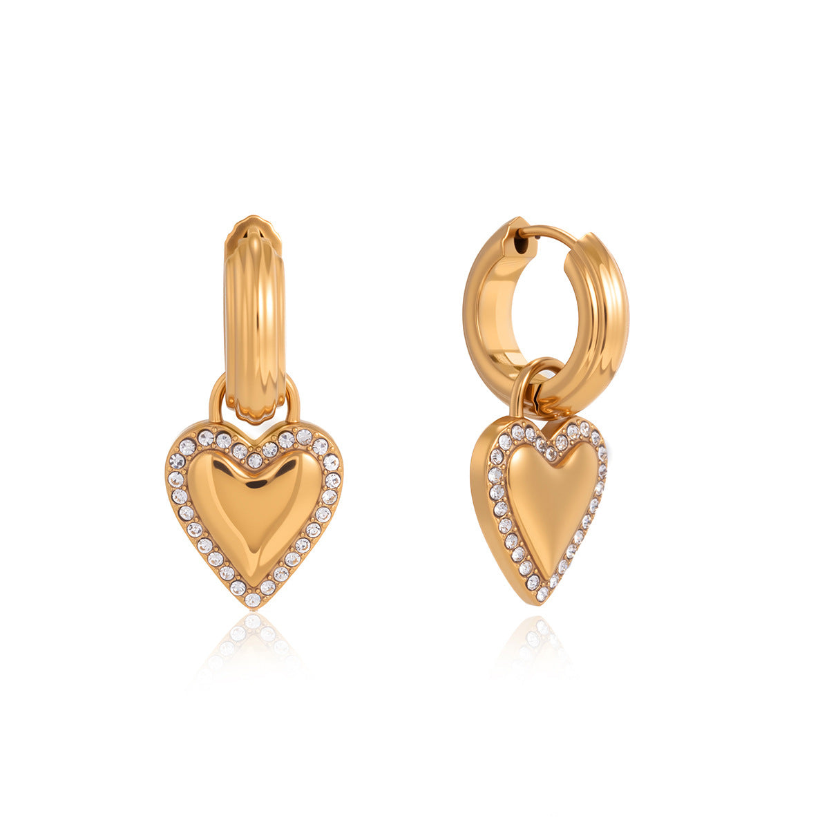 Heart Shaped Stainless Steel Rhinestone Plated Earrings for Women