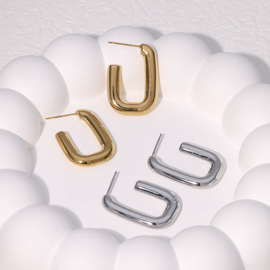 Orecchini a U minimalisti in acciaio inossidabile con placcatura in oro 18 carati, orecchini a cerchio in titanio ipoallergenico per donna