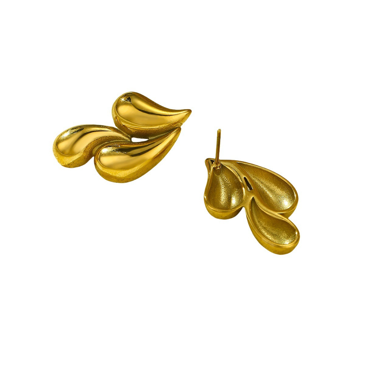 Pendientes de mujer a la moda, irregulares, huecos, de tres capas, en forma de lágrima, de acero de titanio con chapado en oro de 18 quilates