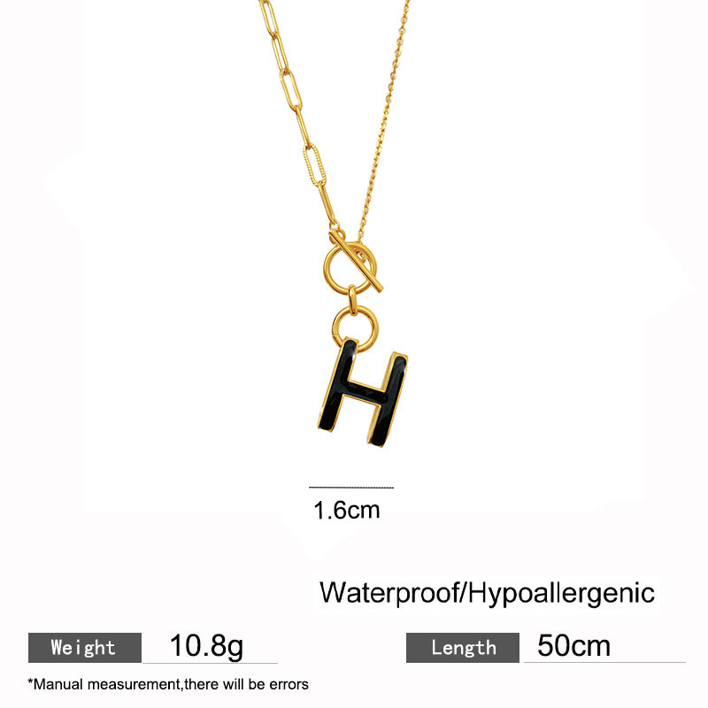 Sweet Streetwear Letter Square Titanium Steel PVD Pendant Necklace with Curb Chain for Unisex