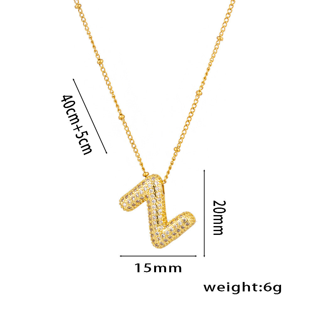 Fashion Unisex 18K Gold Plated Titanium Steel Alphabet Pendant Necklace with Micro-Set Zircon