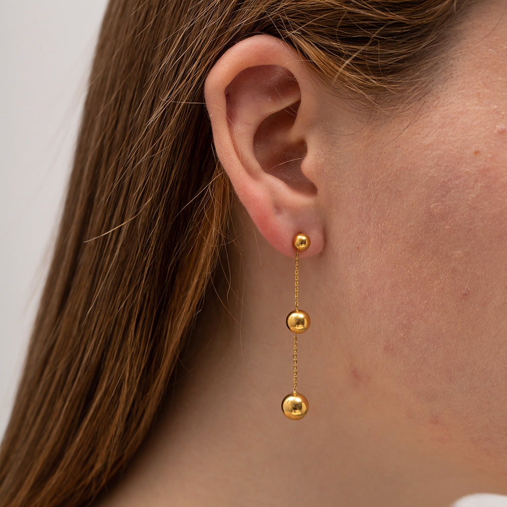 Trendy Geometric 18K Gold Plated Stainless Steel Triple Circle Drop Earrings for Women