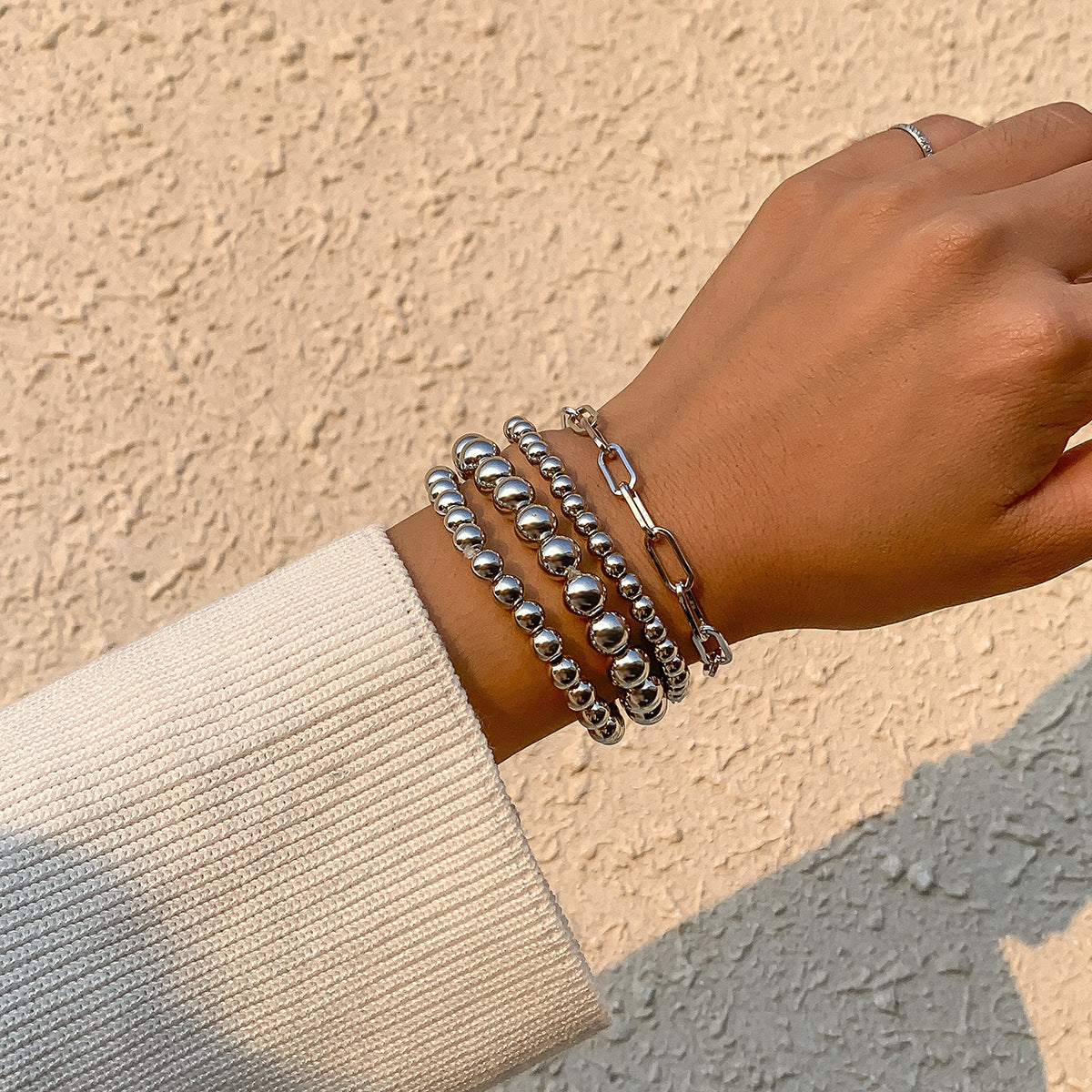Minimalist Geometric Woven Metal Bracelet with Hollow Out Design for Women