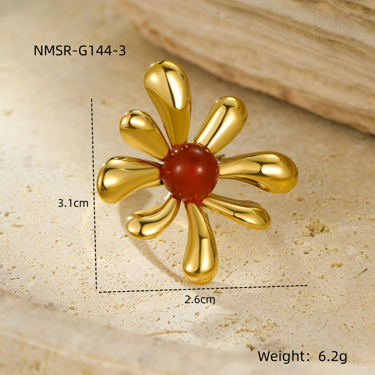 Anello aperto da donna in acciaio inossidabile a forma di petalo irregolare, stile lussuoso, con finitura galvanica