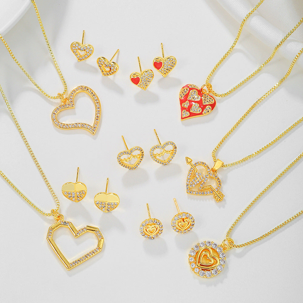 Casual Heart Gold Plated Brass Cubic Zirconia Necklace for Women