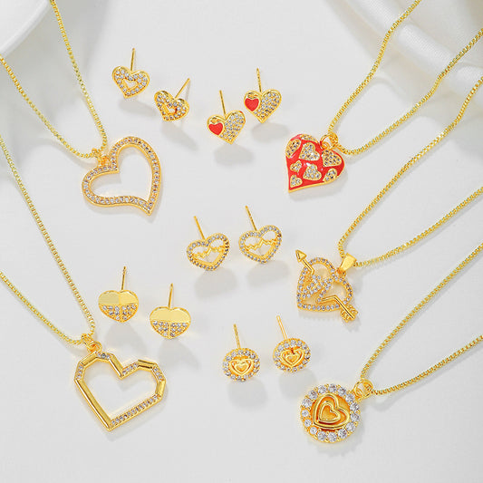 Casual Heart Gold Plated Brass Cubic Zirconia Necklace for Women