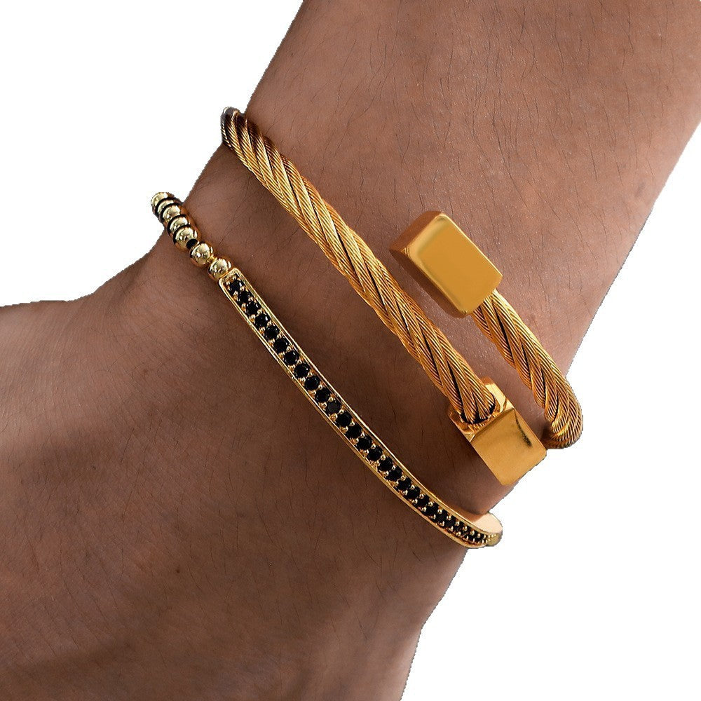Geometric Titanium Steel Buckle Bracelet Set for Men and Women