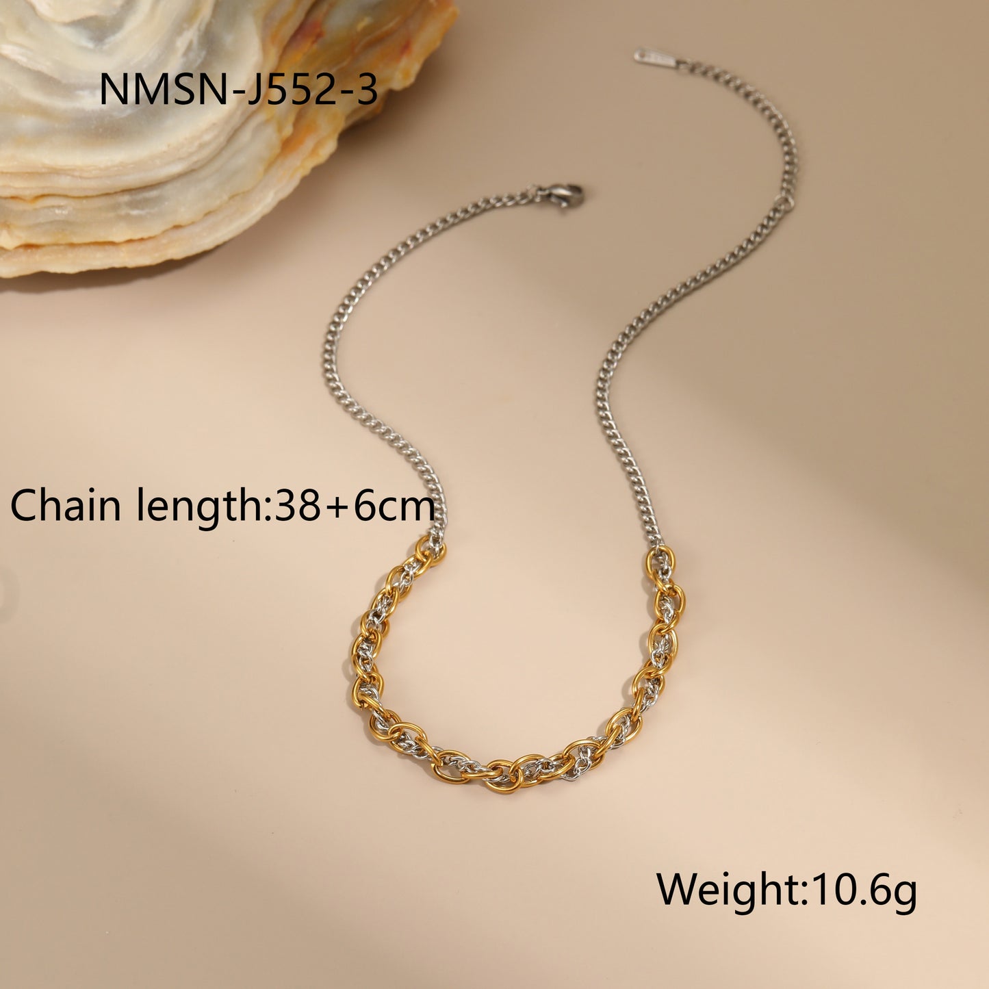 Collar geométrico de acero inoxidable a la moda con acabado chapado en oro de 18 quilates y plata para mujer
