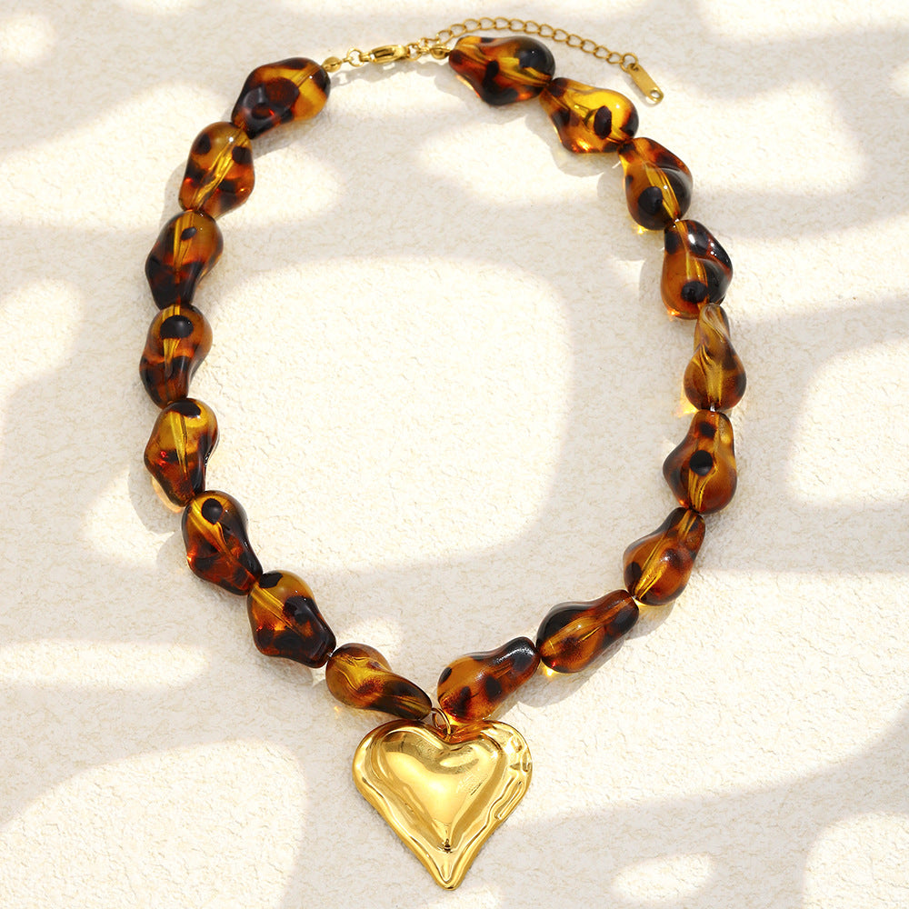 Minimalist Luxury 18K Gold Plated Heart Geometric Stainless Steel Acrylic Necklace for Women
