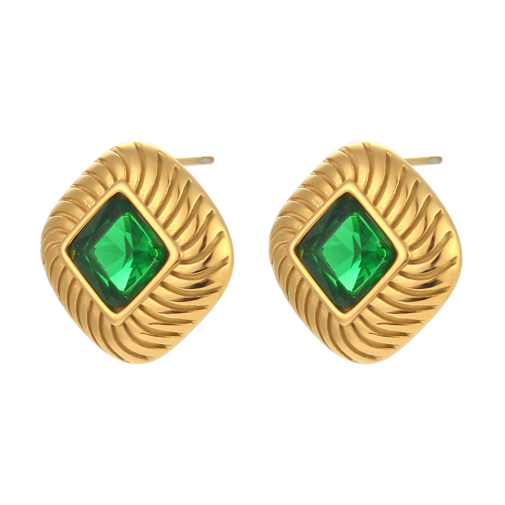 Pendientes de rombo geométricos de acero inoxidable de moda con baño de oro de 18 quilates e incrustaciones de circonitas para mujer