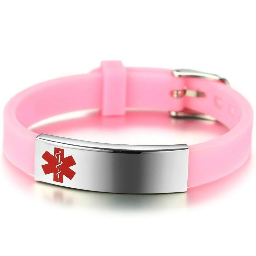 Silicone and Titanium Steel Medical Alert Bracelet with Stainless Steel Band for Diabetes Epilepsy Allergy and Pacemaker Awareness