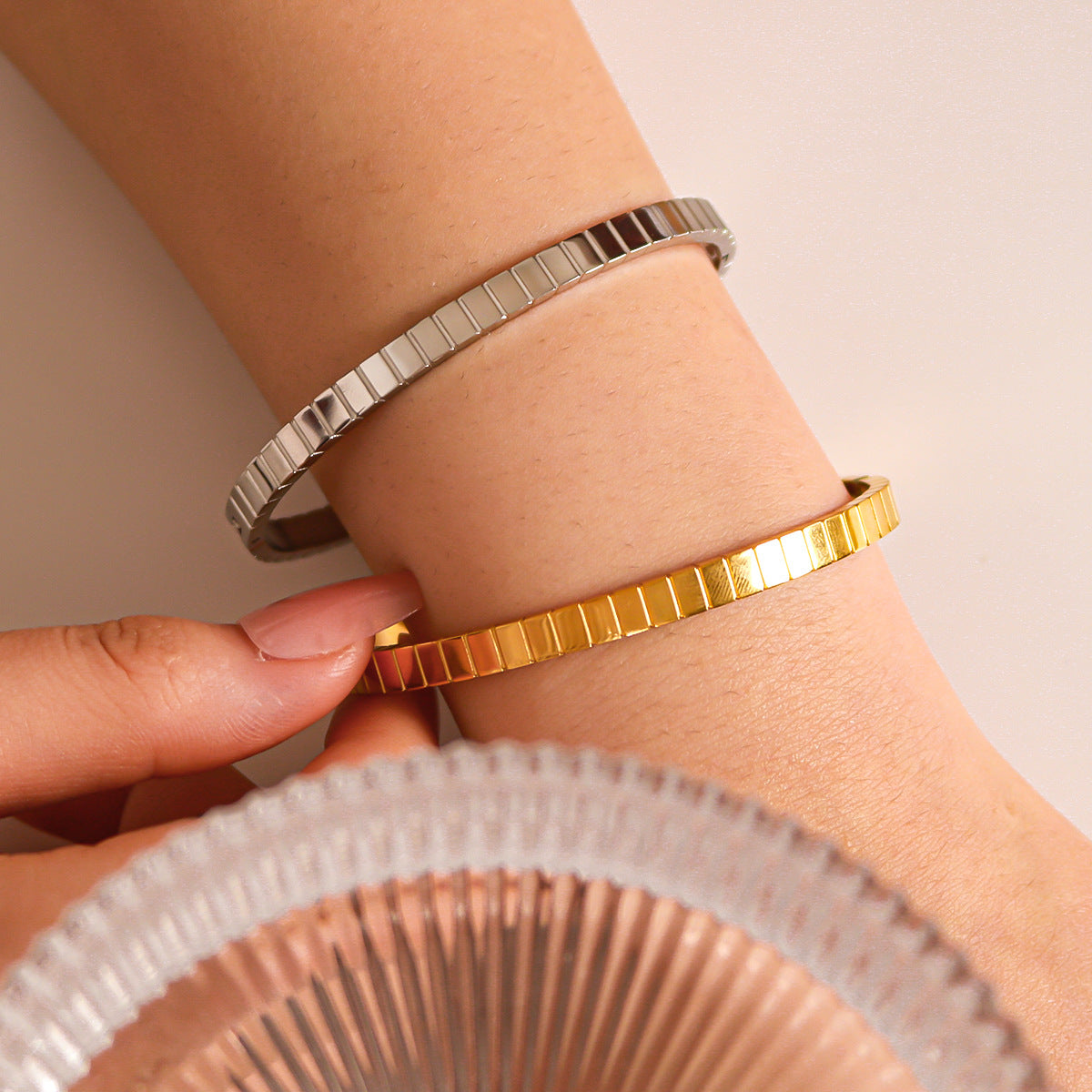 Minimalist Geometric Square Titanium Steel Bracelet with Plating Finish for Women