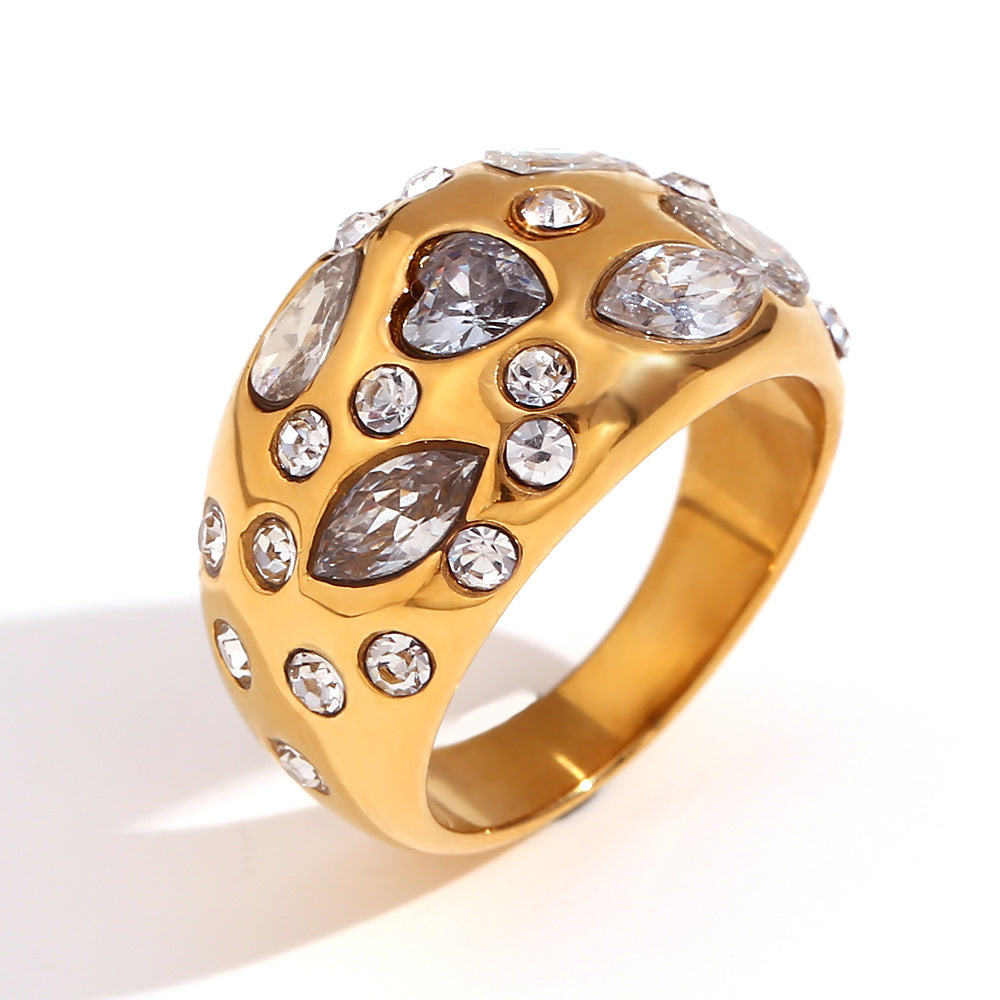 Anello geometrico alla moda in acciaio inossidabile a forma di goccia d'acqua per donna con placcatura in oro 18 carati e texture martellata