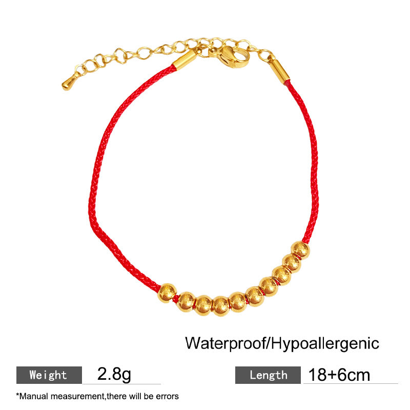 Luxury Elegant Heart Geometric Titanium Steel Polished Red Rope Bracelet for Women