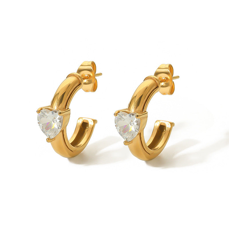 Orecchini da donna geometrici minimalisti in acciaio inossidabile con intarsio in strass e placcatura in oro 18 carati