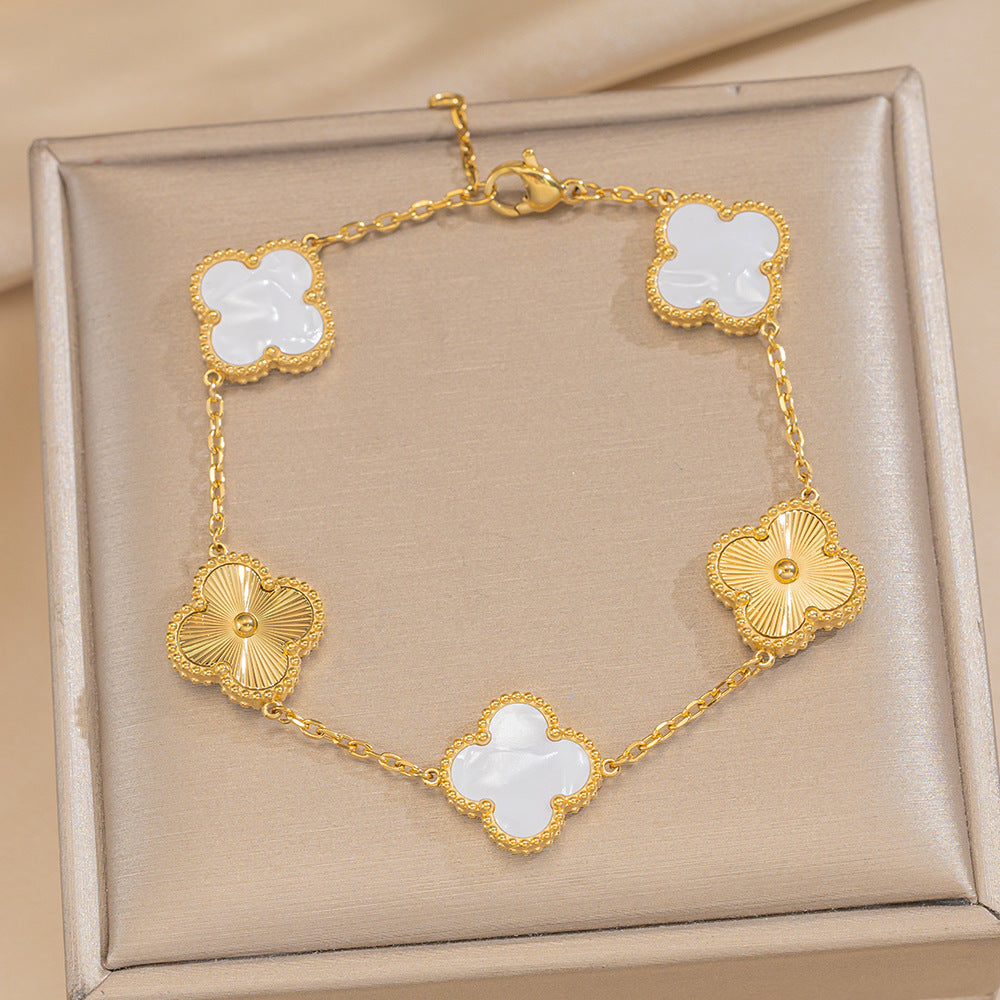 Bracciale Minimalista a Trifoglio in Acciaio Inossidabile Placcato Oro 18K da Donna e Uomo