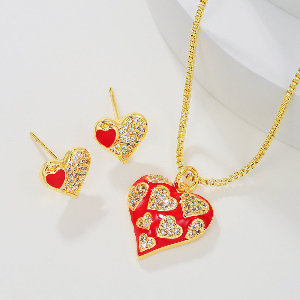 Casual Heart Gold Plated Brass Cubic Zirconia Necklace for Women
