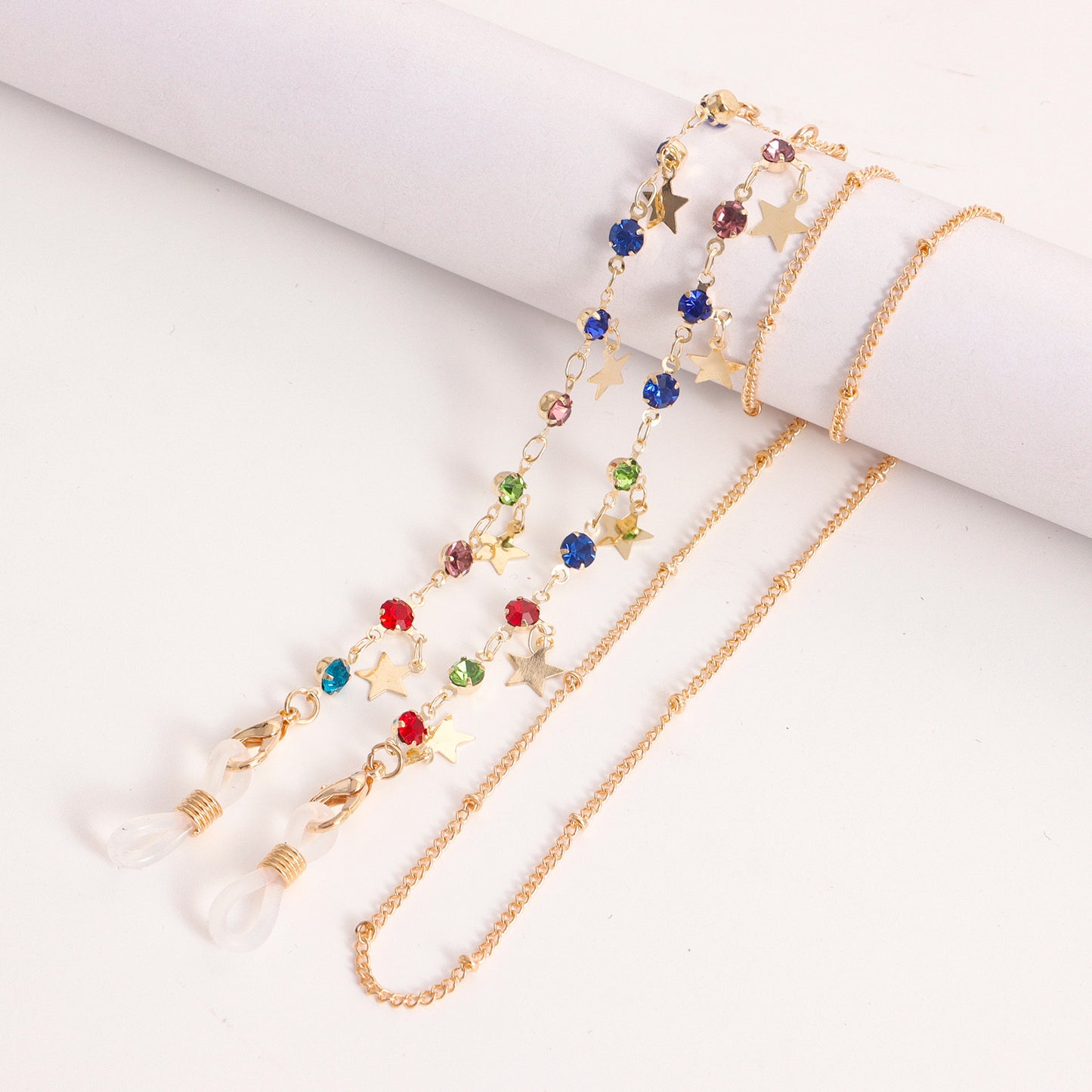 Floral Drip Oil Alloy Glasses Chain with Crystal Inlay