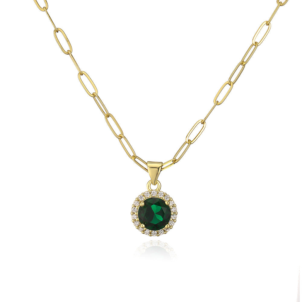 Collana con ciondolo geometrico minimalista da donna in ottone con placcatura in oro 18 carati e intarsio di zirconi