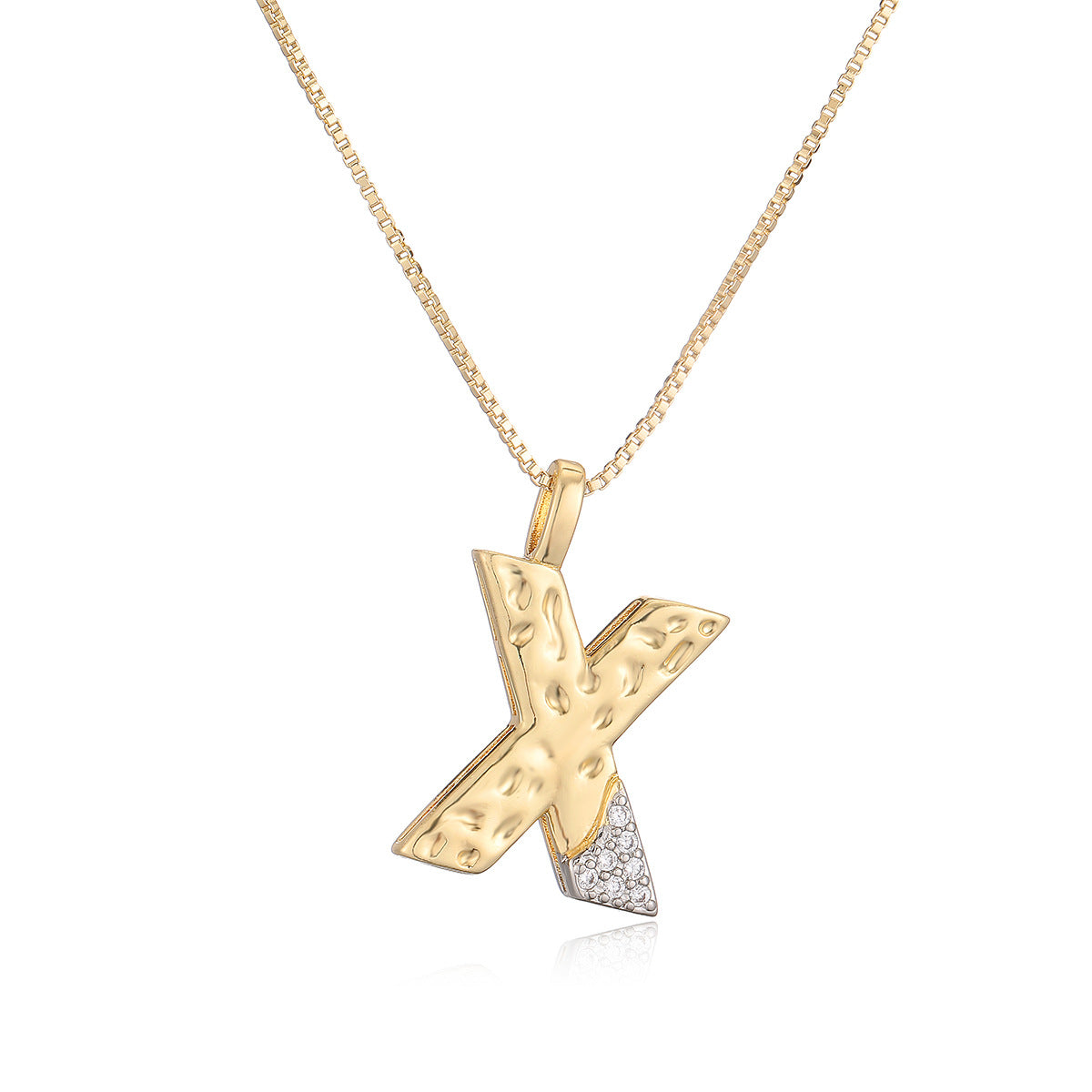 Minimalist Two-Tone Plated Cubic Zirconia Letter Pendant Necklace for Women with Box Chain