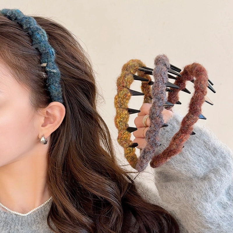 Diadema de punto acrílico con textura Retro Wave para mujer con diseño de corona alta, accesorio de moda hecho a mano para la oficina