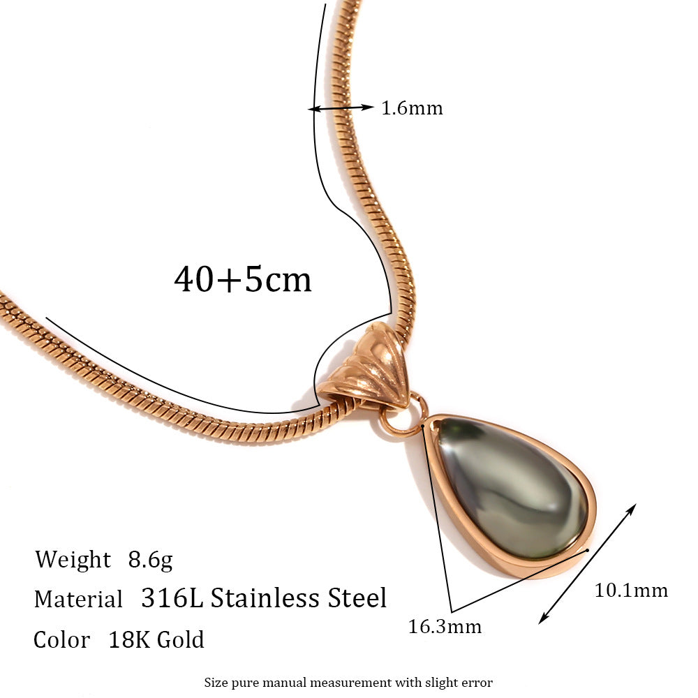 Fashionable Vintage French-Style Titanium Steel Plated Drop-Shaped Pendant Necklace for Women