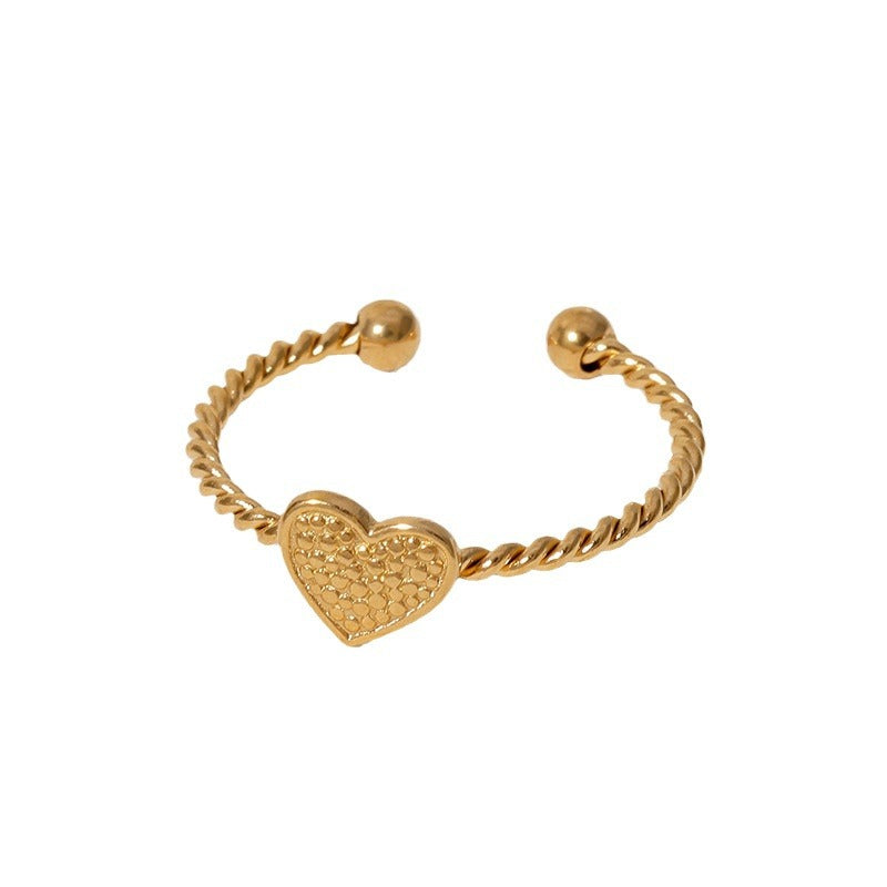 Anello da donna minimalista a forma di cuore, aperto, in acciaio inossidabile placcato oro