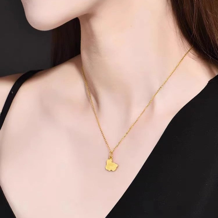 Collana con ciondolo coniglietto portafortuna minimalista in acciaio al titanio placcato oro per donna e uomo