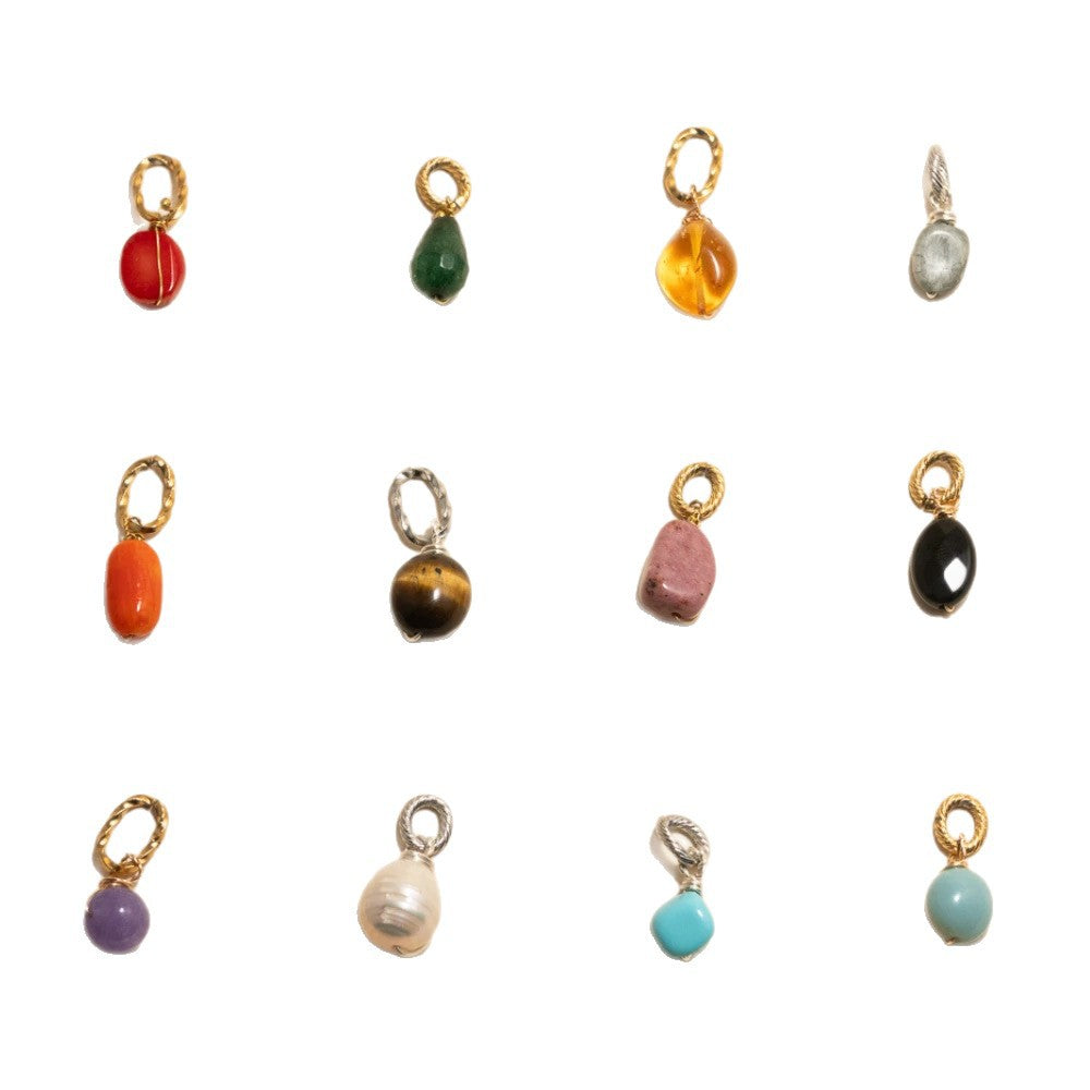 Vintage 18K Gold Plated Stainless Steel Round Pendant with December Birthstone DIY Charm Bar PVD Necklace