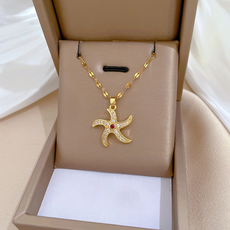 Collana Minimalista Unisex in Acciaio al Titanio a Forma di Stella con Strass, Catenina Regolabile