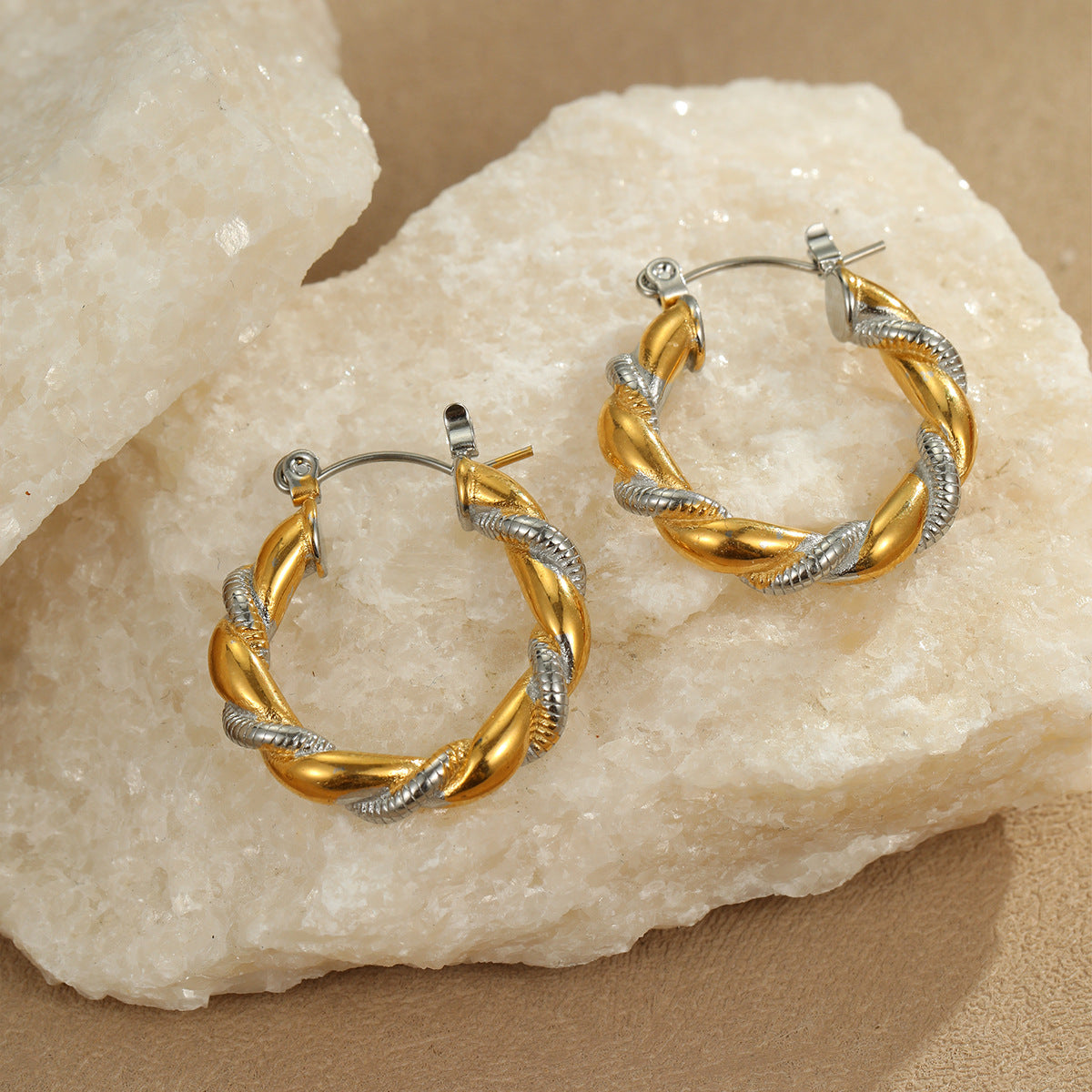Pendientes de Acero Inoxidable con Bloques de Color de Moda con Baño de Oro de 18K para Mujer