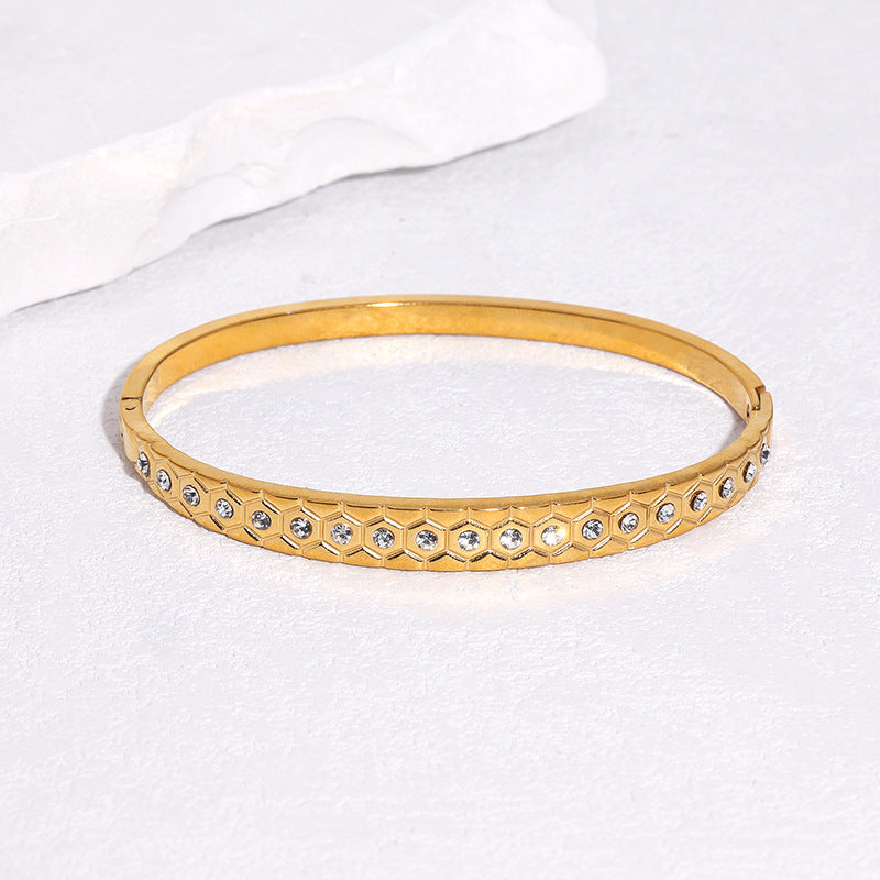 Minimalist Elegant Geometric Rhinestone Plated Stainless Steel Bracelet