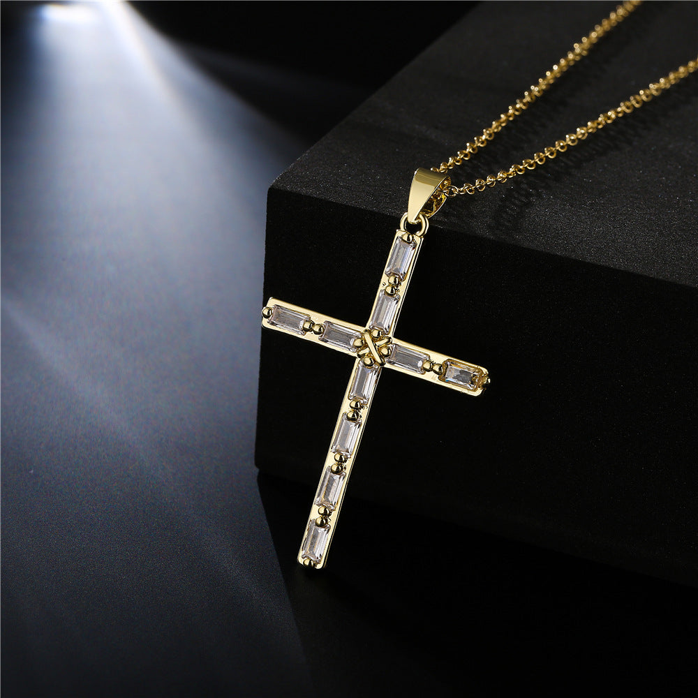 Vintage 18K Gold Plated Geometric Cubic Zirconia Pendant Necklace for Women