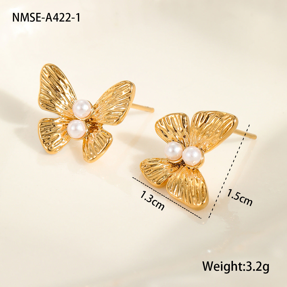 Fashionable Butterfly-Shaped Stainless Steel Earrings for Women with Plated Finish and Pearl Accents