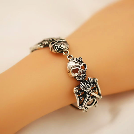 Bracciale gotico Dark unisex con teschio in lega con finitura placcata