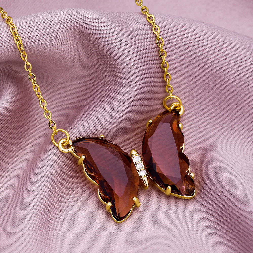 Collana da donna in acciaio al titanio con strass a forma di farfalla, minimalista e dolce catena per clavicola