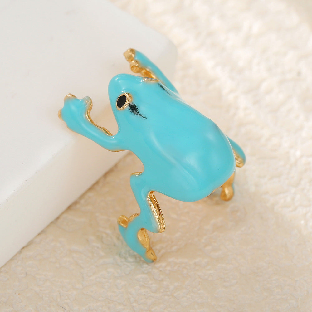 Sweet Geometric Green Drip Oil Frog Ring Adjustable Alloy Ring for Women
