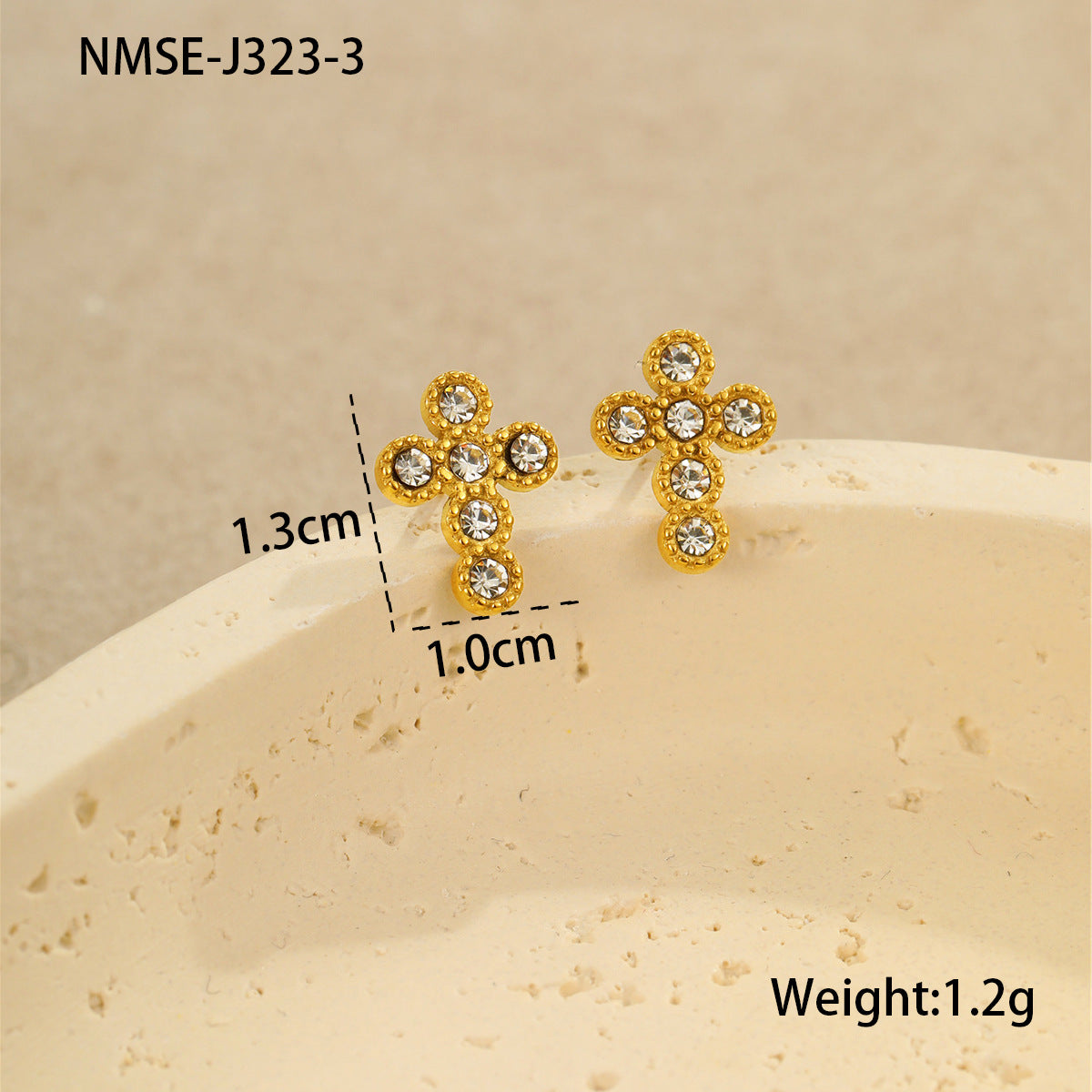 Minimalist Cross Pendant Stainless Steel Earrings with Zircon Inlay and Rhodium Plating for Women