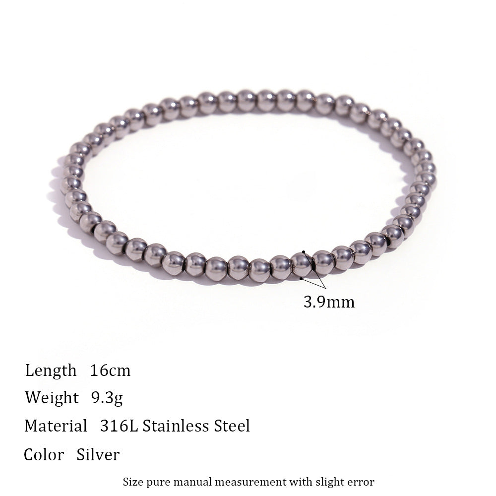 Pulsera elástica de cuentas de acero inoxidable chapada en oro de 18 quilates con diseño geométrico minimalista para mujer