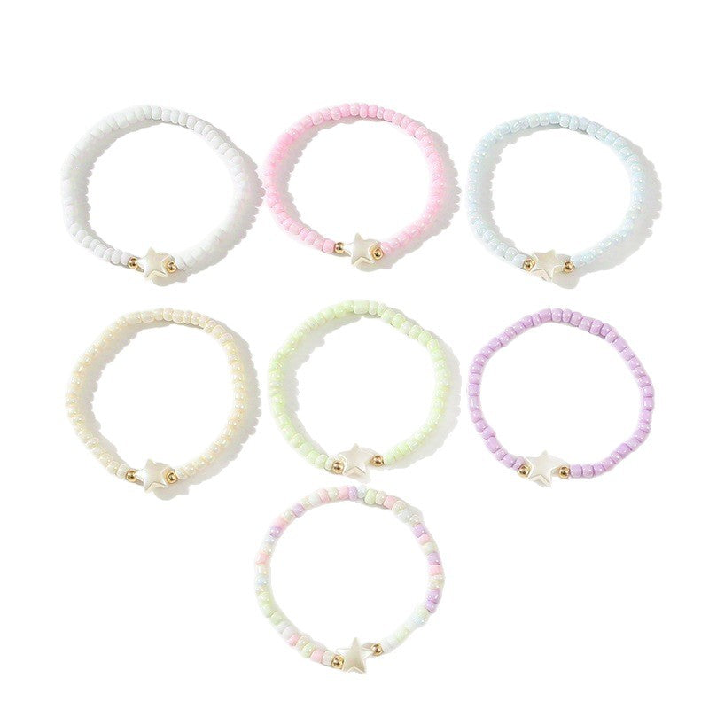 Pulsera de cuentas Sweet Friendship para niñas con dijes de corazón y estrella, cuentas de vidrio hechas a mano, joyería infantil de estilo princesa minimalista
