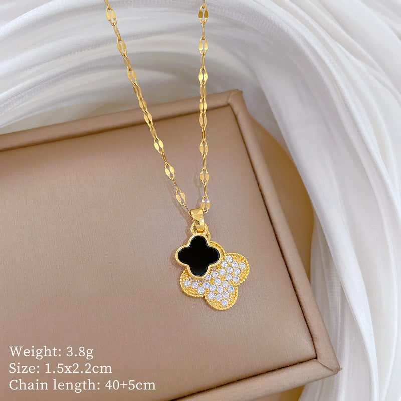 Sweet Minimalist Animal Shape Micro-Inlaid Cubic Zirconia Brass Pendant Titanium Steel Necklace for Unisex